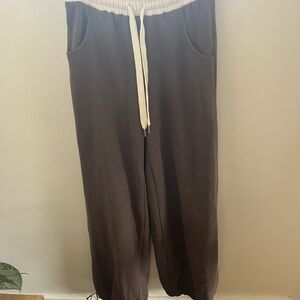 Women’s Brown Lounge Pants with White Waistband and Adjustable Bottom